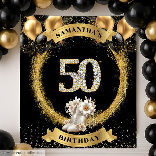 Glamouröses 50. Geburtstagsbanner Diamond High Hee Wandteppich
