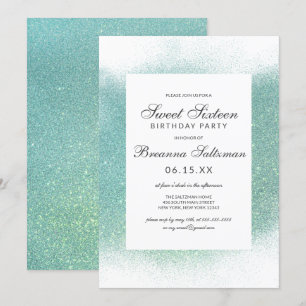 Glamouröses Aquamarines Weißes Glitzer Staubsauger Einladung