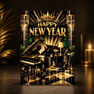 Glamouröses Art Deco Klavier Neujahr Feiertagskarte