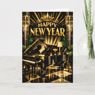 Glamouröses Art Deco Klavier Neujahr Feiertagskarte