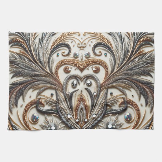 Glamouröses Barockdesign mit Glitzer und Edelstein Geschirrtuch (Horizontal)