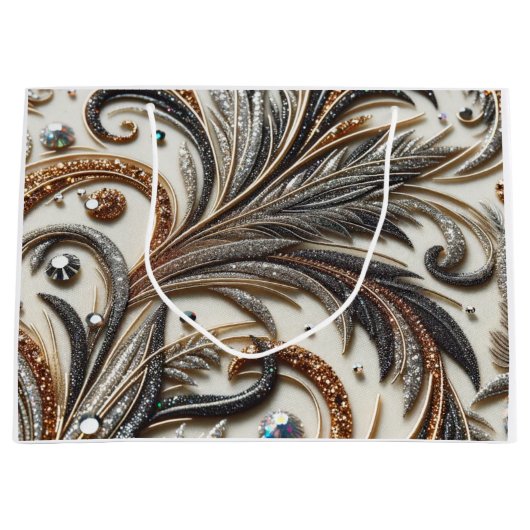 Glamouröses Barockdesign mit Glitzer und Edelstein Große Geschenktüte (Vorderseite)