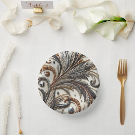 Glamouröses Barockdesign mit Glitzer und Edelstein Pappteller (Hochzeit)