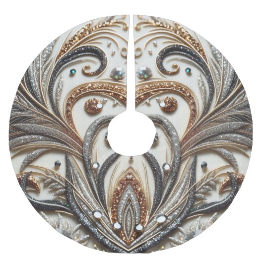 Glamouröses Barockdesign mit Glitzer und Edelstein Polyester Weihnachtsbaumdecke (Vorderseite)