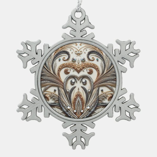 Glamouröses Barockdesign mit Glitzer und Edelstein Schneeflocken Zinn-Ornament (Vorderseite)