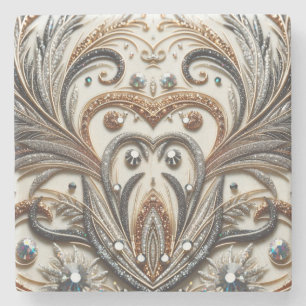 Glamouröses Barockdesign mit Glitzer und Edelstein Steinuntersetzer