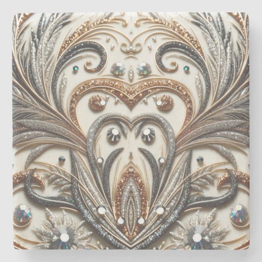 Glamouröses Barockdesign mit Glitzer und Edelstein Steinuntersetzer (Vorderseite)