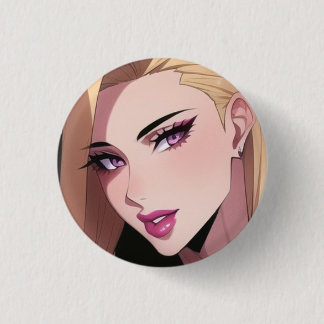 Glamouröses Blondes Webtoon-Mädchenporträt Button