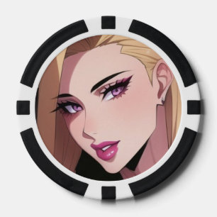 Glamouröses Blondes Webtoon-Mädchenporträt Pokerchips