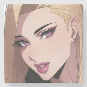 Glamouröses Blondes Webtoon-Mädchenporträt Steinuntersetzer
