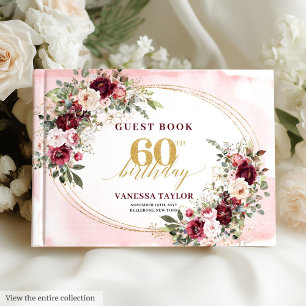 Glamouröses Boho Marsala Florales Gold 60. Geburts Gästebuch