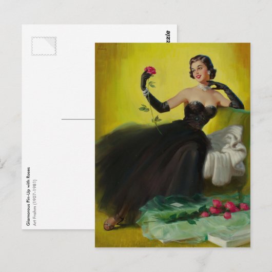 Glamouröses Button mit Rose Postkarte (Vorne/Hinten)