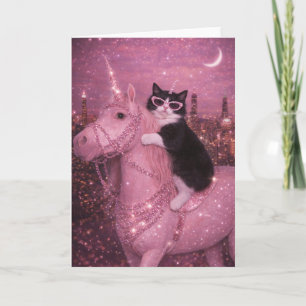 Glamouröses Einhorn Katze unter funkelnder Stadt   Karte