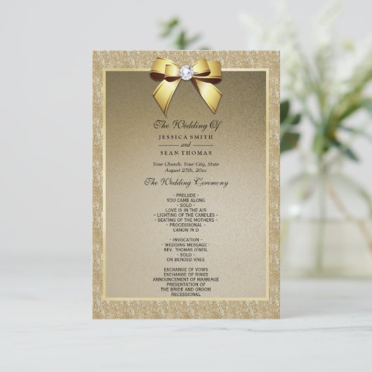 Glamouröses Gold & Stylish Gem Wedding Programm (Stehend Vorderseite)