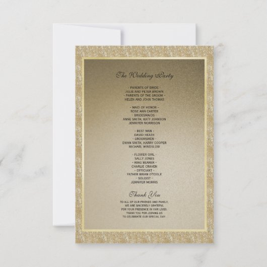 Glamouröses Gold & Stylish Gem Wedding Programm (Rückseite)