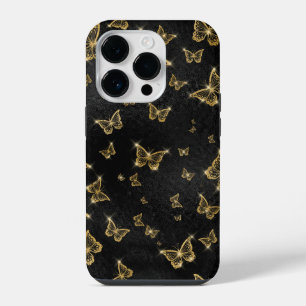 Glamouröses Gold- und schwarzes Schmetterlingsmust iPhone 14 Pro Hülle