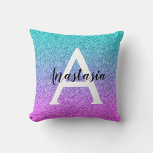 Glamouröses Lila-Aqua-Glitter-Funkel-Verlaufs-Mono Kissen