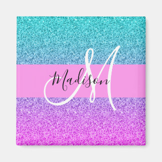 Glamouröses lila-aquafarbenes Glitter-Funkel-Gradi Magnet