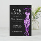 Glamouröses Lila Kleid Fabulous 90. Geburtstag Einladung (Stehend Vorderseite)