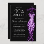 Glamouröses Lila Kleid Fabulous 90. Geburtstag Einladung (Vorne/Hinten)