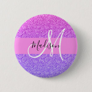 Glamouröses Lila Rosa Glitter Funkeln Gradient Mon Button