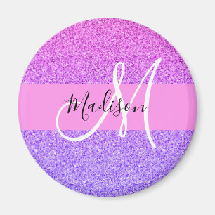 Glamouröses Lila Rosa Glitter Funkeln Gradient Mon Magnet
