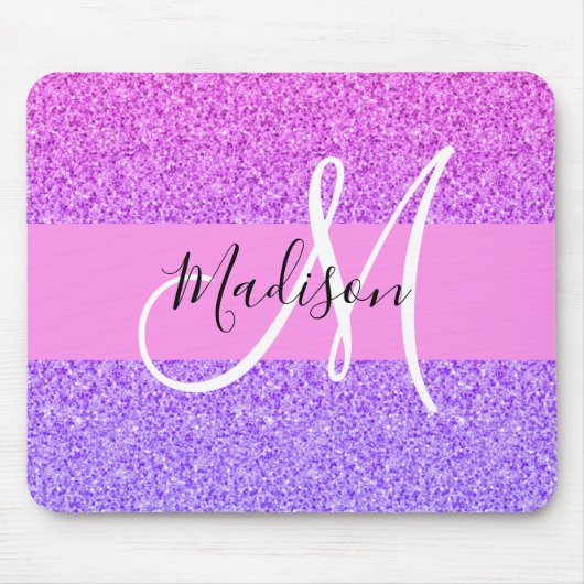 Glamouröses Lila Rosa Glitter Funkeln Gradient Mon Mousepad (Vorne)