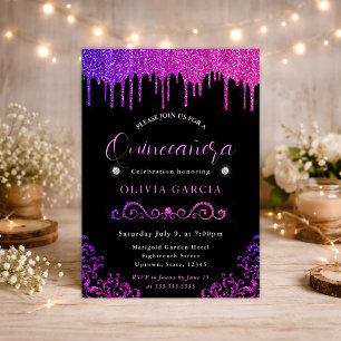 Glamouröses lila und rosa Farbverlauf Glitter Quin Einladung