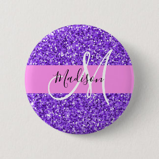 Glamouröses lila und rosa Glitter Glanz Monogramm Button