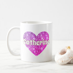 Glamouröses Mädchen Hot Pink Glitter Herz Name  Kaffeetasse