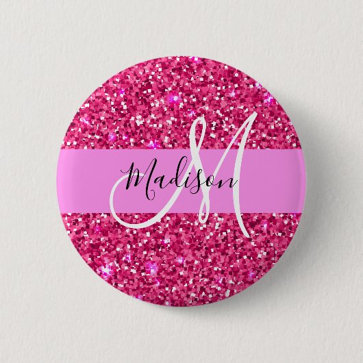 Glamouröses, Mädchenhaftes, Heißrosa, Glitzer, Fun Button (Vorderseite)