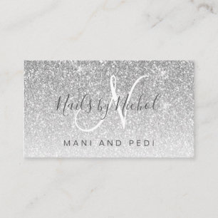 Glamouröses, Mädchenhaftes Silber Glitter Mani Ped Visitenkarte