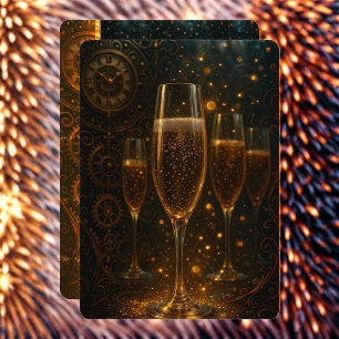 Glamouröses neues Jahr Steampunk Champagner  Feiertagskarte