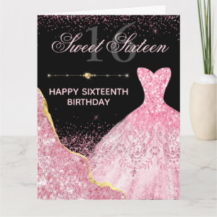 Glamouröses pink glitzerndes Kugelkleid Sweet Sixt Karte