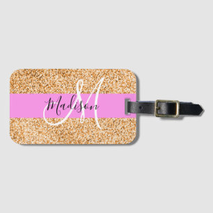 Glamouröses Pink & Kupfer Glitter Funkeln Monogram Gepäckanhänger