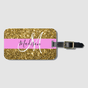 Glamouröses Pink und Gold Glitter Funkeln Monogram Gepäckanhänger