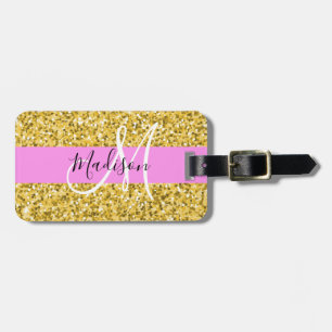 Glamouröses Pink und Gold Glitter Funkeln Monogram Gepäckanhänger