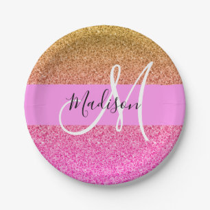 Glamouröses Pink- und Gold-Glitter-Sparkling-Gradi Pappteller
