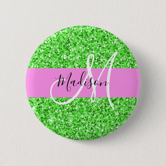 Glamouröses Pink und Grün Glitter Funkeln Monogram Button (Vorderseite)
