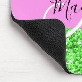 Glamouröses Pink und Grün Glitter Funkeln Monogram Mousepad (Ecke)