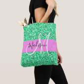 Glamouröses Pink und Grün Glitter Funkeln Monogram Tasche (Von Nahem)