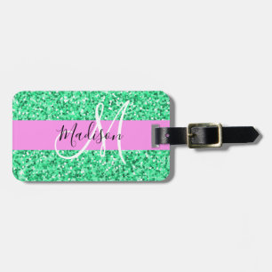 Glamouröses Pink und grüner Glitter Funkeln Monogr Gepäckanhänger