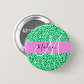 Glamouröses Pink und grüner Glitterfunk Monogramm Button (Vorne & Hinten)