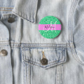 Glamouröses Pink und grüner Glitterfunk Monogramm Button (Beispiel)