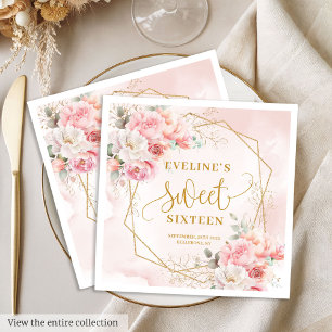 Glamouröses Puderrosa Gold Blumen Sweet 16 Serviet Serviette