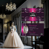 Glamouröses Rosa Burgund Verziert Borders Logo & F Visitenkarte