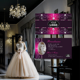 Glamouröses Rosa Burgund Verziert Borders Logo & F Visitenkarte