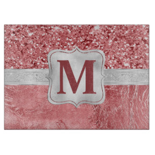 Glamouröses rosa Folie- und Glitter-Monogramm Schneidebrett