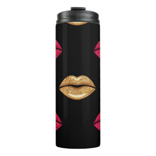 Glamouröses rosa Gold: Glanz-Lipstick-Muster Thermosbecher