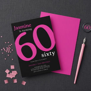 Glamouröses Rosa Schwarzes Chic 60. Geburtstagsjub Einladung